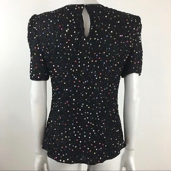 Vtg LAURENCE KAZAR Beaded & Sequined Silk Top - Picture 4 of 4